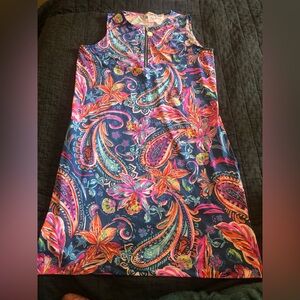 Stella Parker Collection Womens Paisley Floral Sleeveless Zip Front Shift Dress